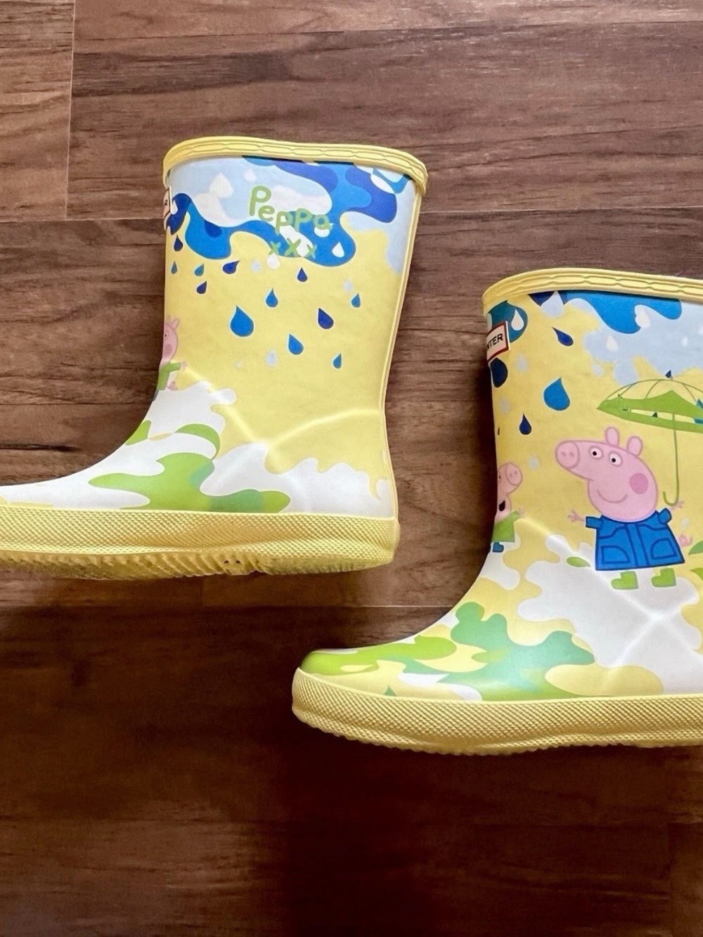 Hunter X Peppa Pig Muddy Puddles Kids Yellow Rain Boots US12